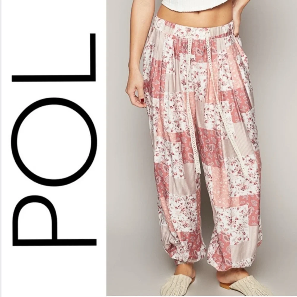 POL Pink Patchwork Joggers in Rose Multi Print 🌸💗 Lightweight, Cozy & Comfy 🌸💗